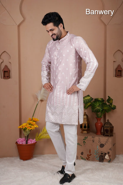 Design 240925 Banwery Gadwal Silk Mens Kurta Pajama Manufacturer Gujarat