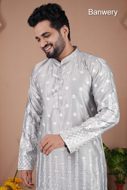 Design 240925 Banwery Gadwal Silk Mens Kurta Pajama Manufacturer Gujarat