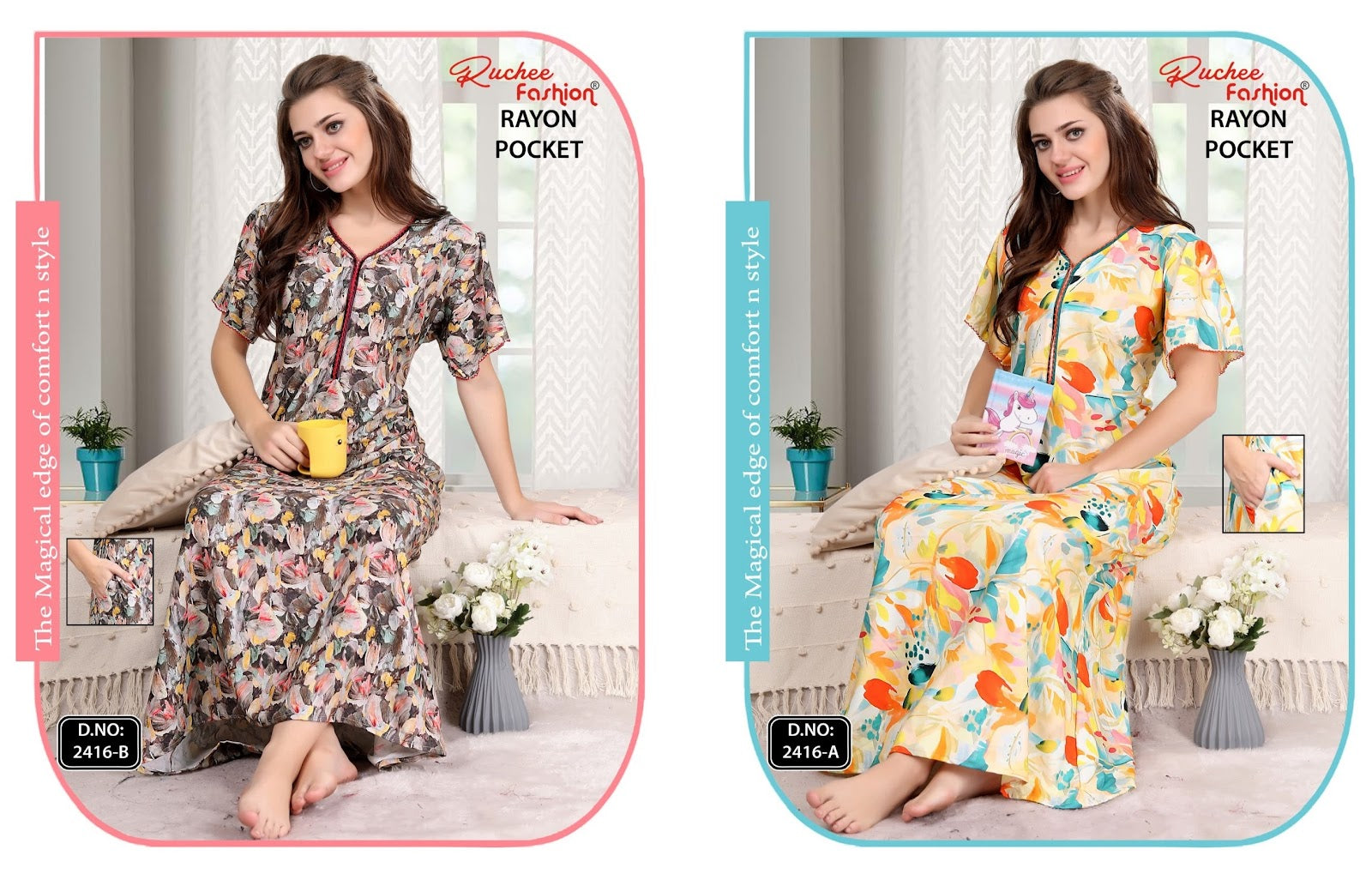 Design 2416 Ruchee Fashion Rayon Night Gowns Wholesaler Ahmedabad