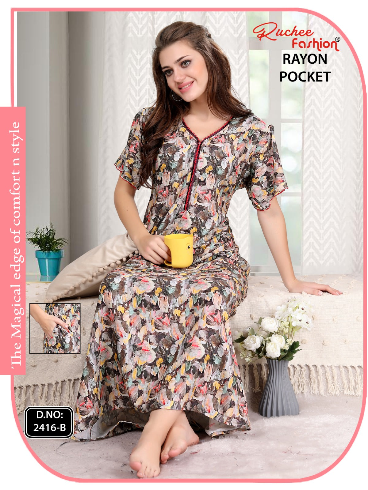 Design 2416 Ruchee Fashion Rayon Night Gowns Wholesaler Ahmedabad