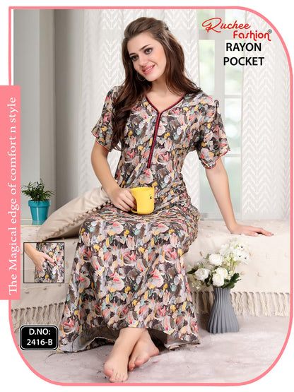 Design 2416 Ruchee Fashion Rayon Night Gowns Wholesaler Ahmedabad