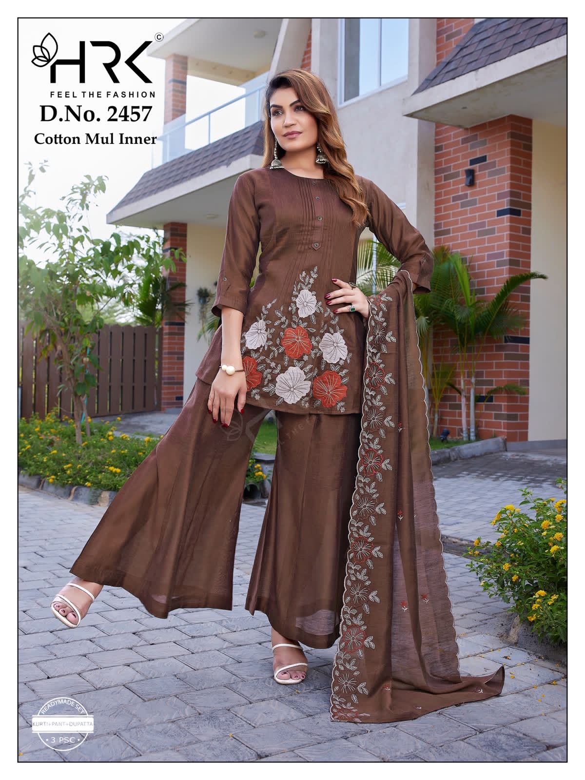 Design 2457 Eplic Work Hrk Lilen Readymade Plazzo Style Suits Manufacturer Gujarat