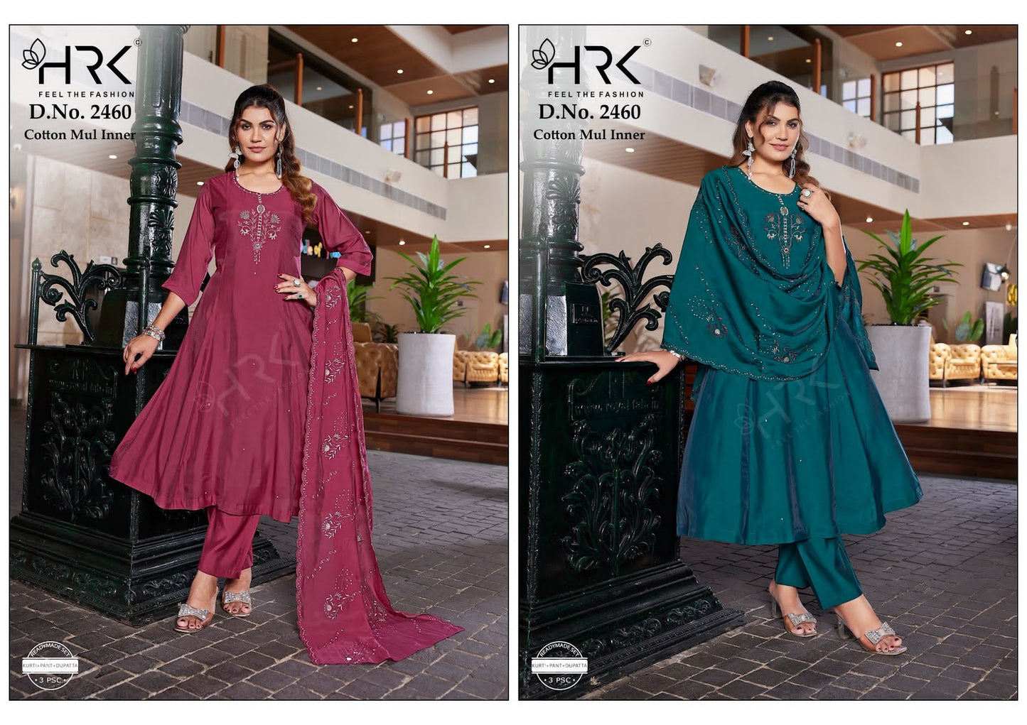 Design 2460 Hrk Mul Chanderi Readymade Anarkali Suits Supplier