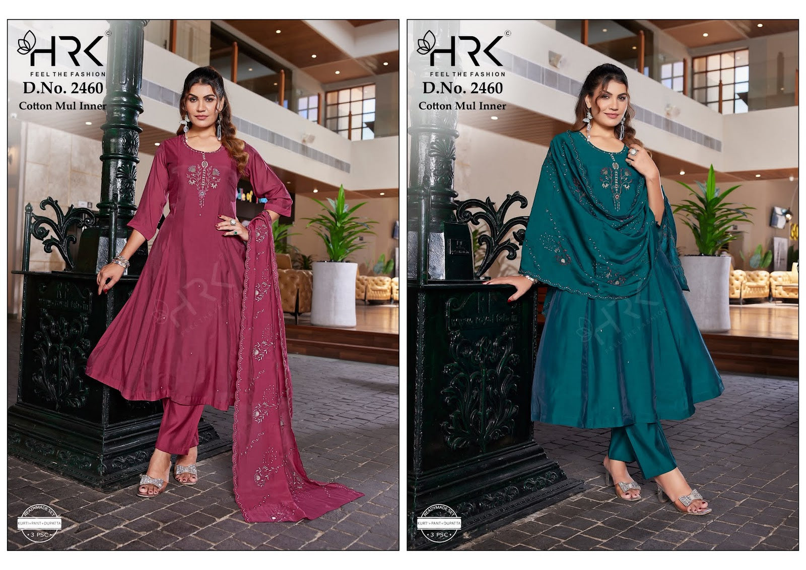 Design 2460 Hrk Mul Chanderi Readymade Anarkali Suits Supplier