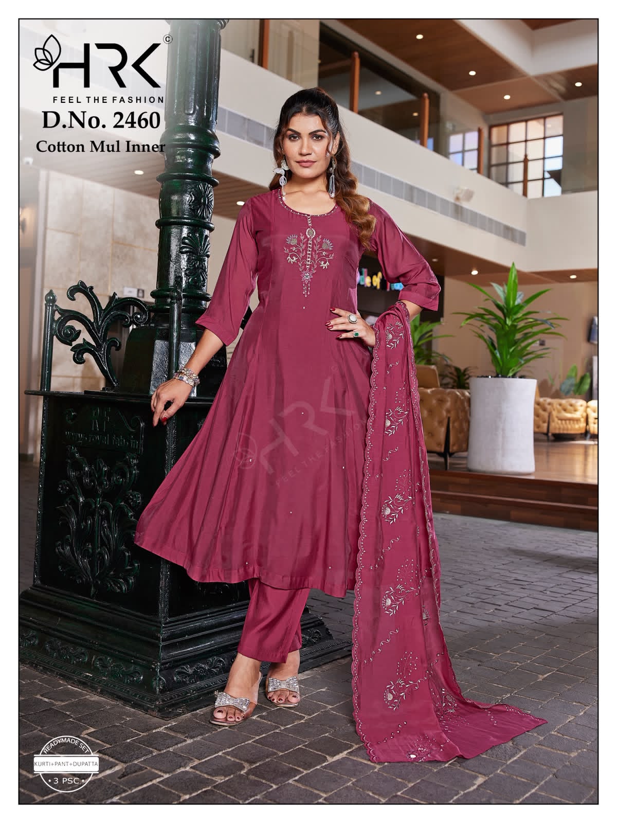 Design 2460 Hrk Mul Chanderi Readymade Anarkali Suits Supplier