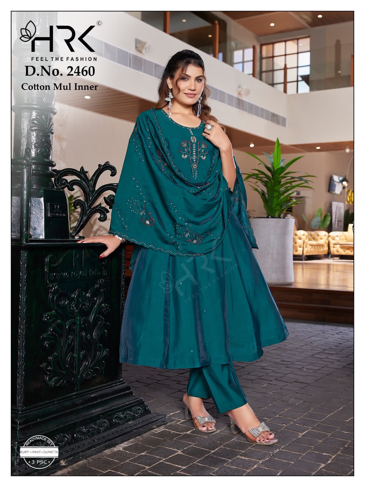 Design 2460 Hrk Mul Chanderi Readymade Anarkali Suits Supplier