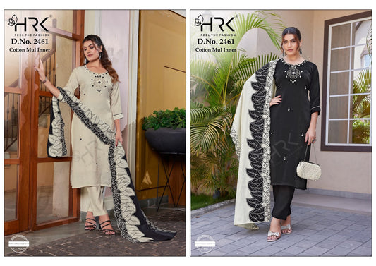 Design 2461 Neck Embroidery Hrk Minora Chiffon Readymade Pant Style Suits Exporter