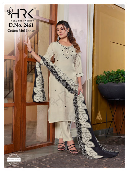 Design 2461 Neck Embroidery Hrk Minora Chiffon Readymade Pant Style Suits Exporter