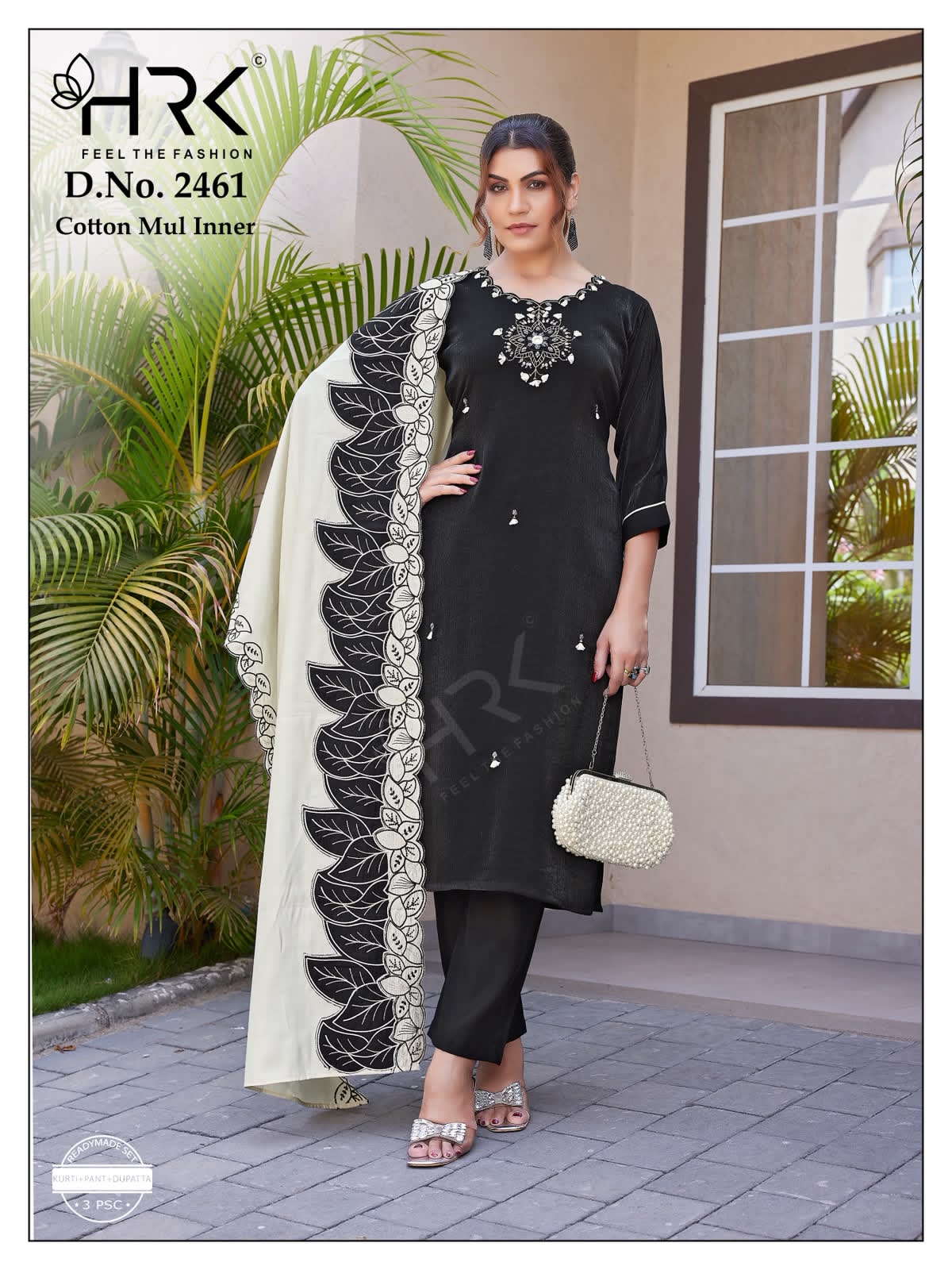 Design 2461 Neck Embroidery Hrk Minora Chiffon Readymade Pant Style Suits Exporter