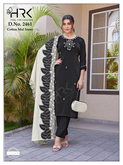Design 2461 Neck Embroidery Hrk Minora Chiffon Readymade Pant Style Suits Exporter