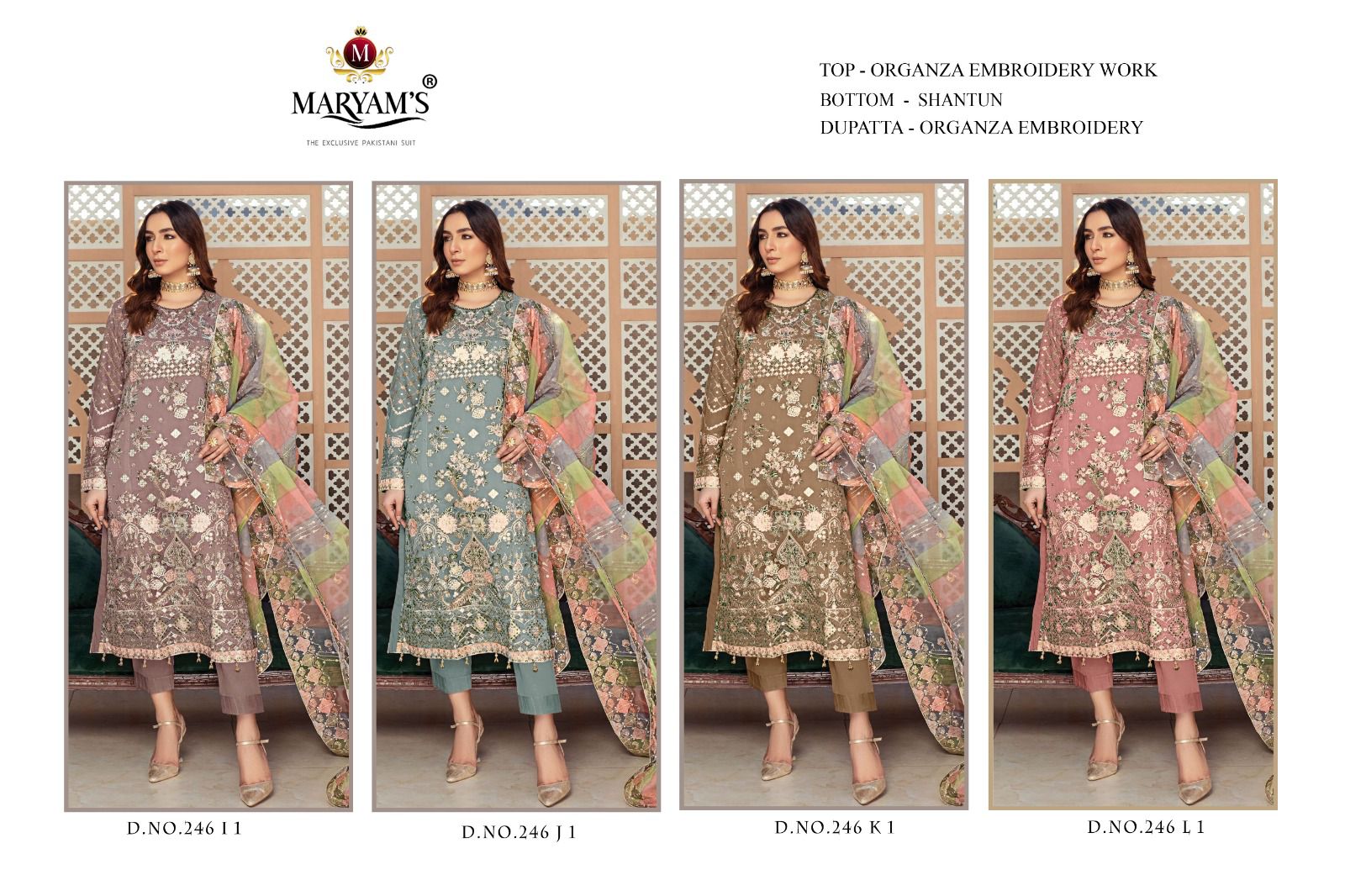 Design 246 Ijkl Maryams Organza Pakistani Salwar Suits Manufacturer Ahmedabad