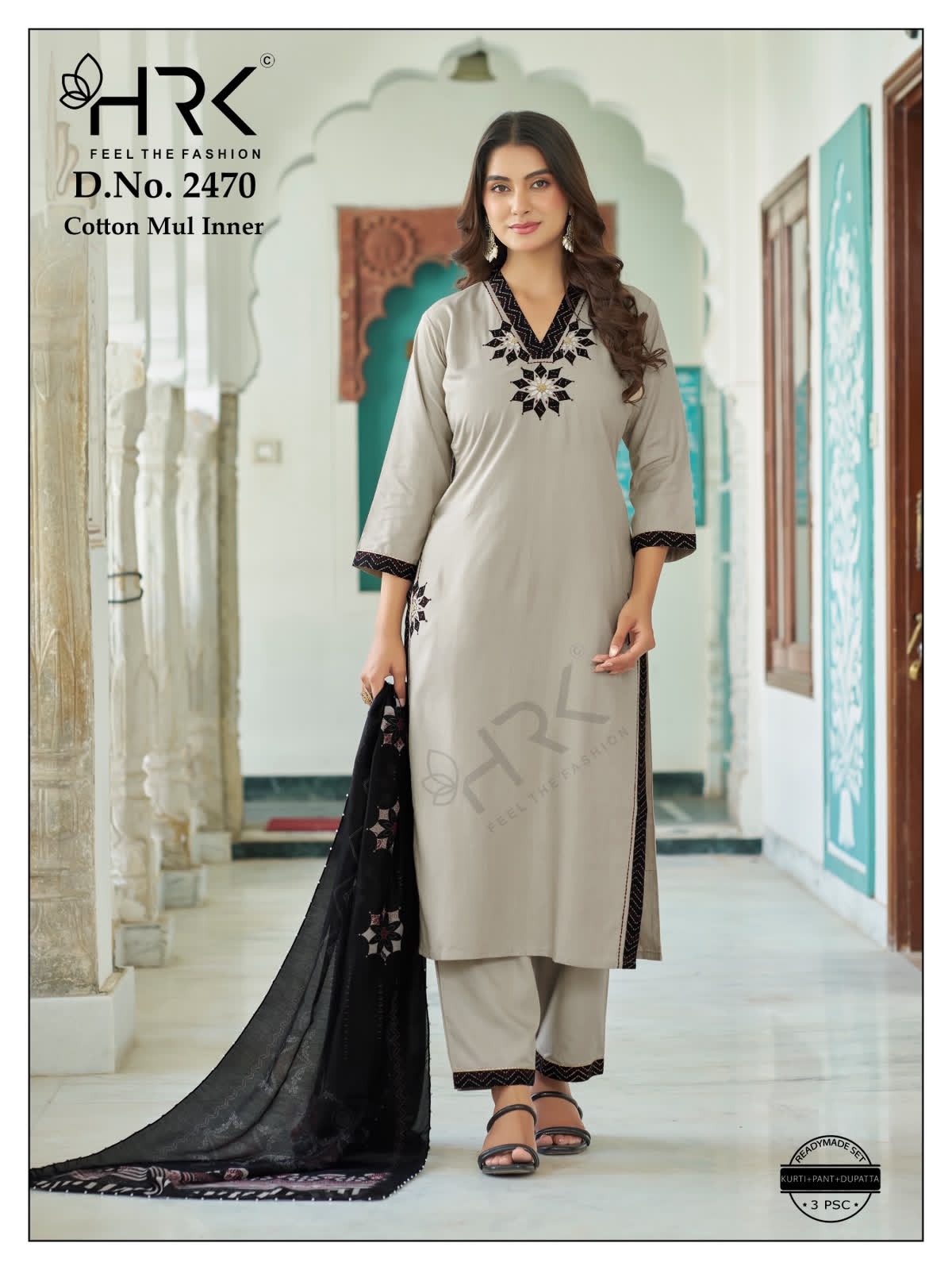 Design 2470 Patch Work Hrk Sui Slub Readymade Pant Style Suits Wholesaler India