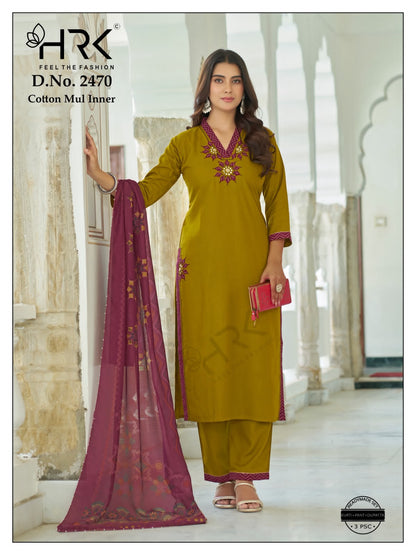 Design 2470 Patch Work Hrk Sui Slub Readymade Pant Style Suits Wholesaler India