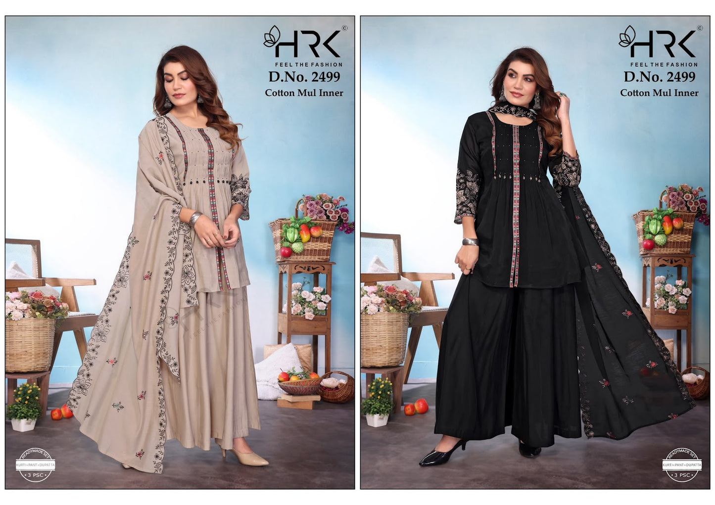 Design 2499 Hrk Mul Chanderi Readymade Plazzo Style Suits Exporter India