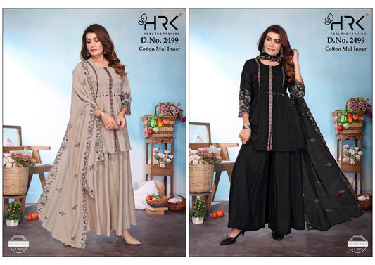 Design 2499 Hrk Mul Chanderi Readymade Plazzo Style Suits Exporter India