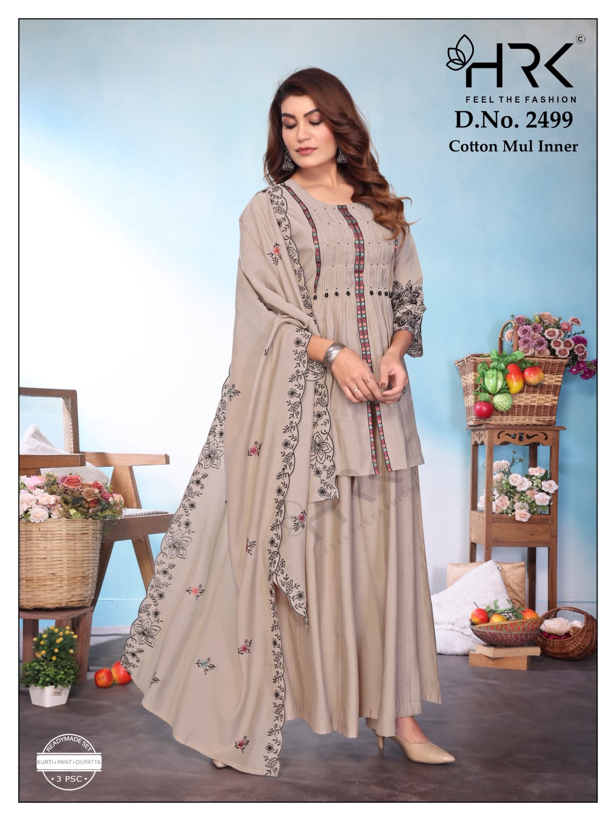 Design 2499 Hrk Mul Chanderi Readymade Plazzo Style Suits Exporter India