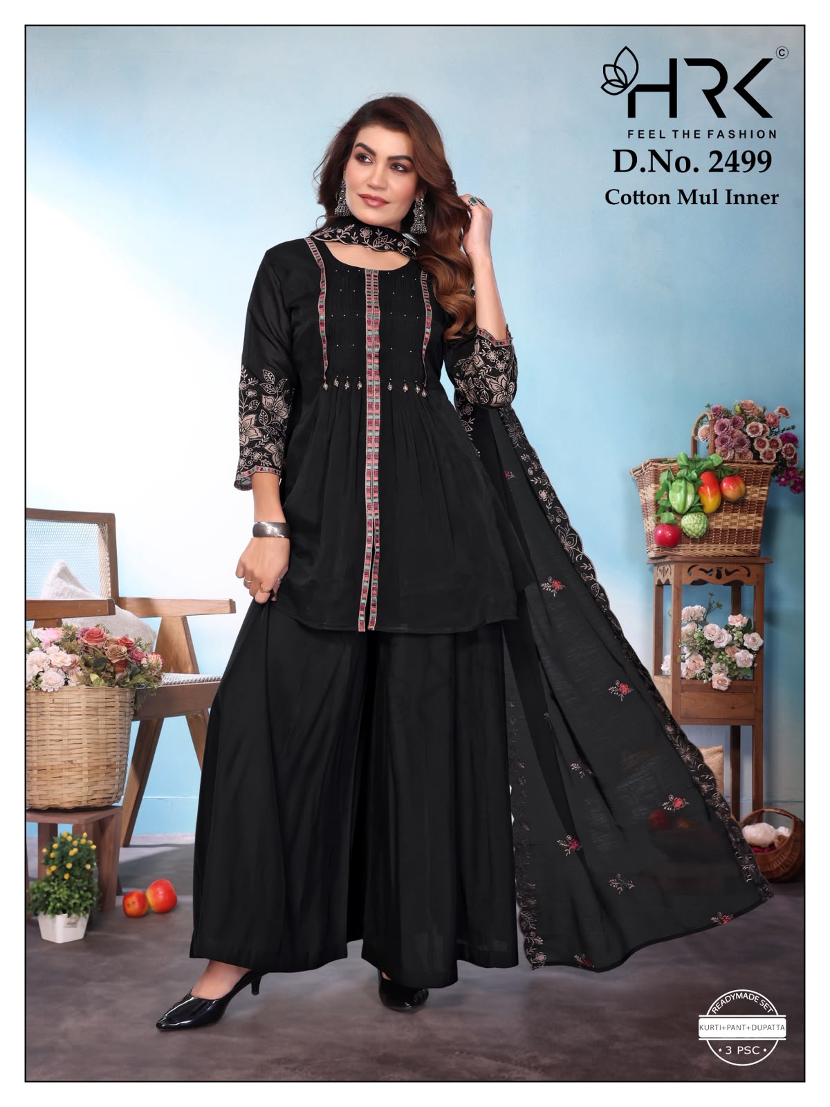 Design 2499 Hrk Mul Chanderi Readymade Plazzo Style Suits Exporter India