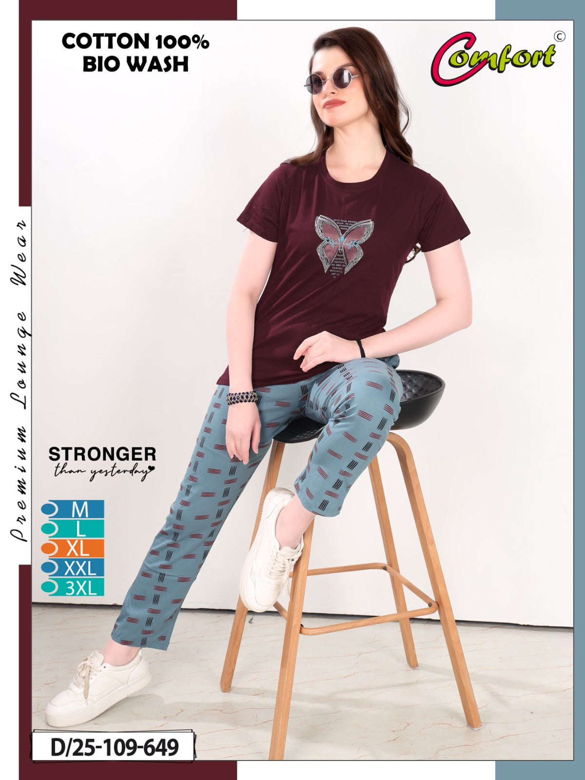 Design 25-109 Comfort Cotton Biowashed Pyjama Night Suits Wholesale