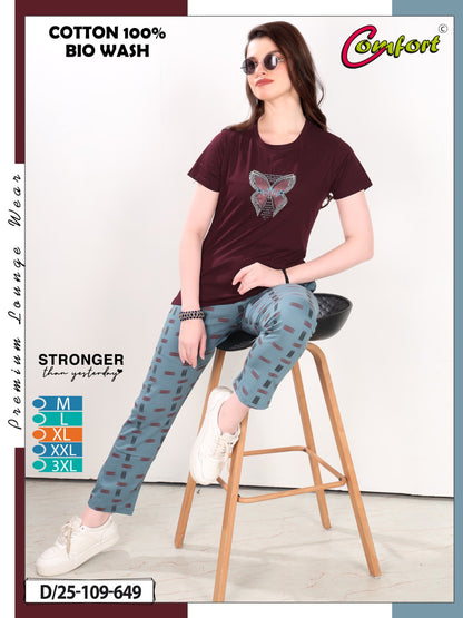 Design 25-109 Comfort Cotton Biowashed Pyjama Night Suits Wholesale