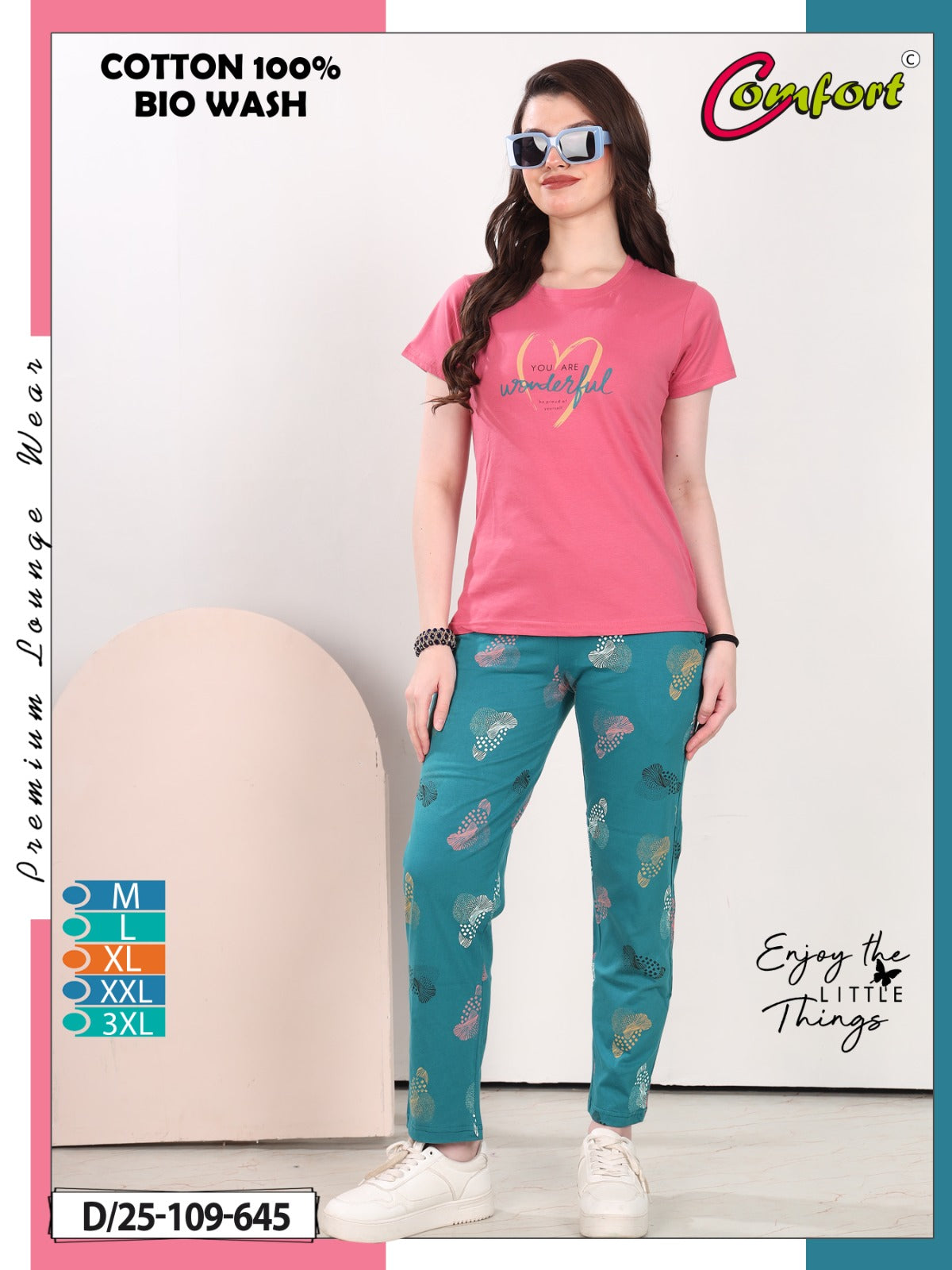 Design 25-109 Comfort Cotton Biowashed Pyjama Night Suits Wholesale