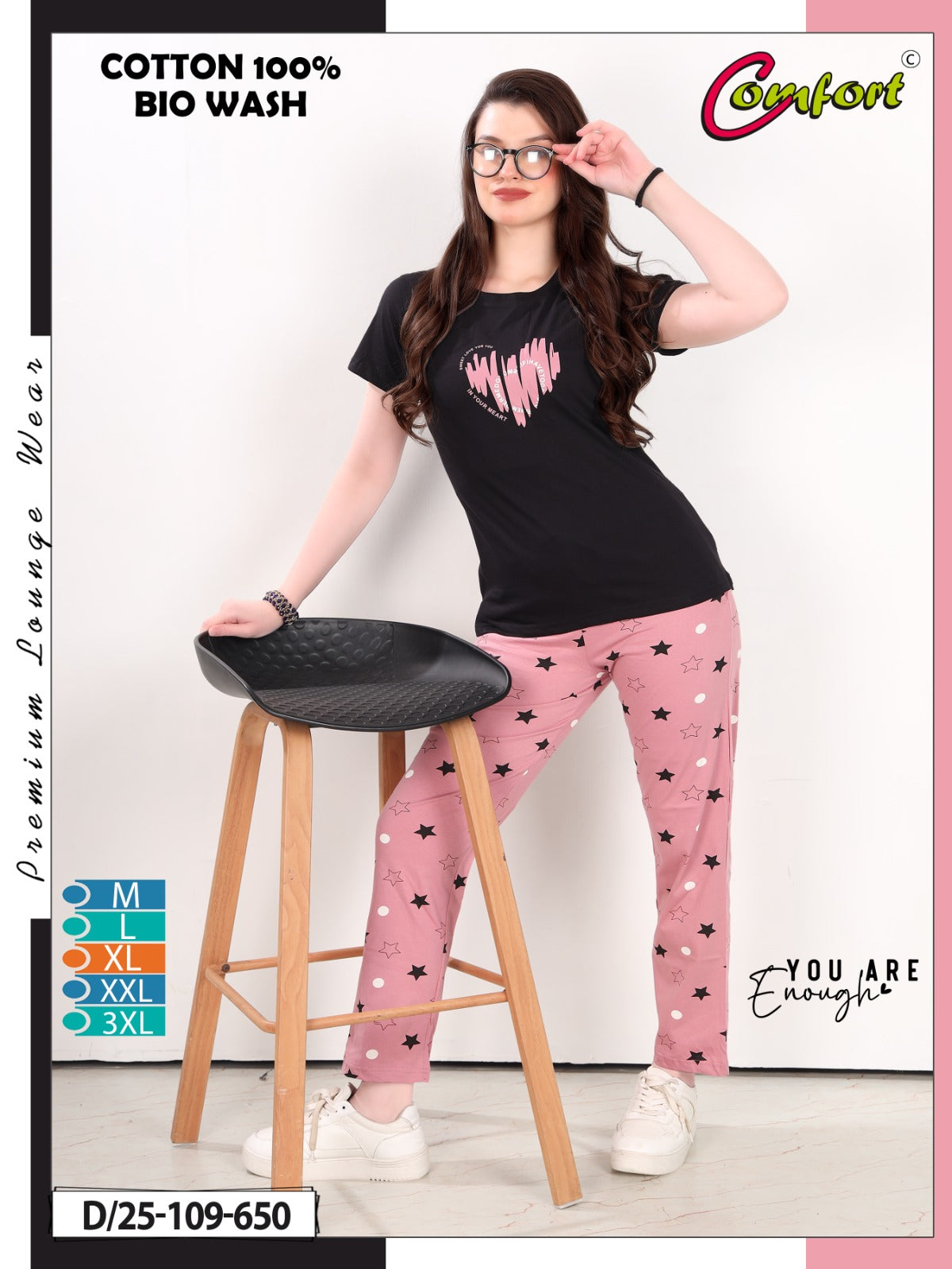 Design 25-109 Comfort Cotton Biowashed Pyjama Night Suits Wholesale