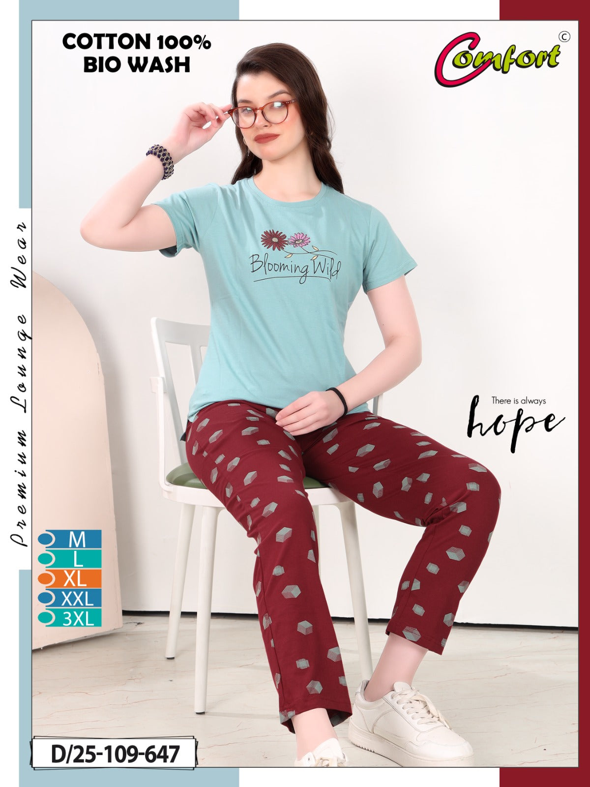 Design 25-109 Comfort Cotton Biowashed Pyjama Night Suits Wholesale
