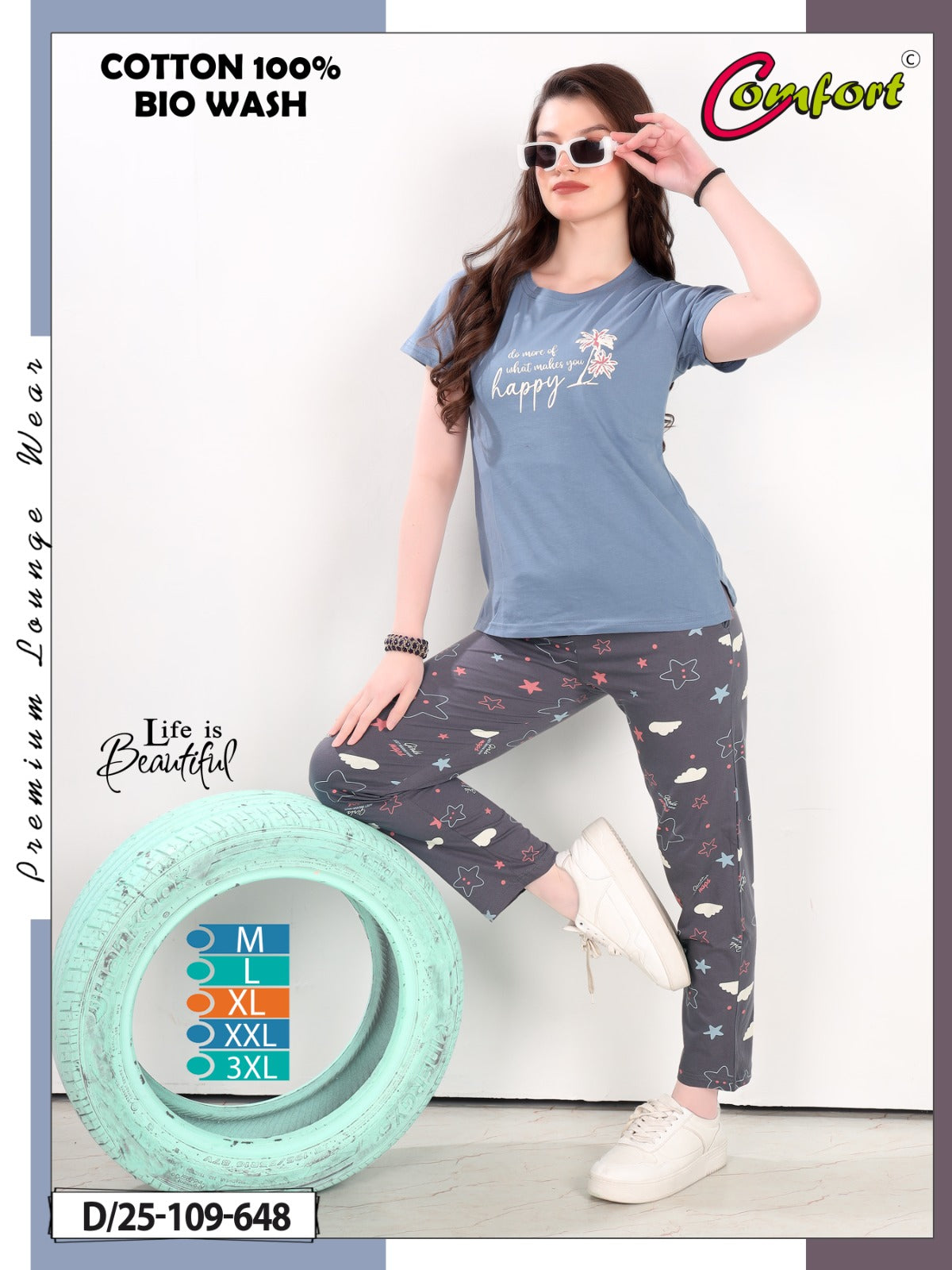 Design 25-109 Comfort Cotton Biowashed Pyjama Night Suits Wholesale