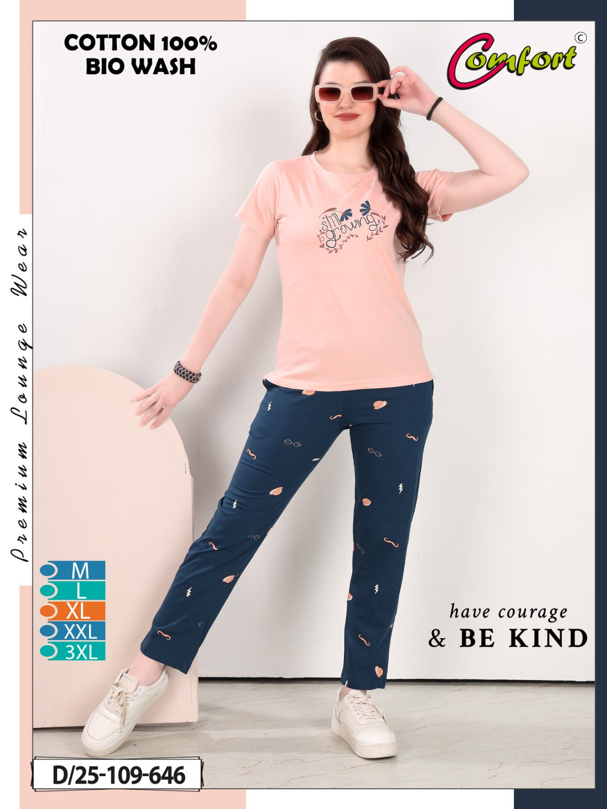 Design 25-109 Comfort Cotton Biowashed Pyjama Night Suits Wholesale