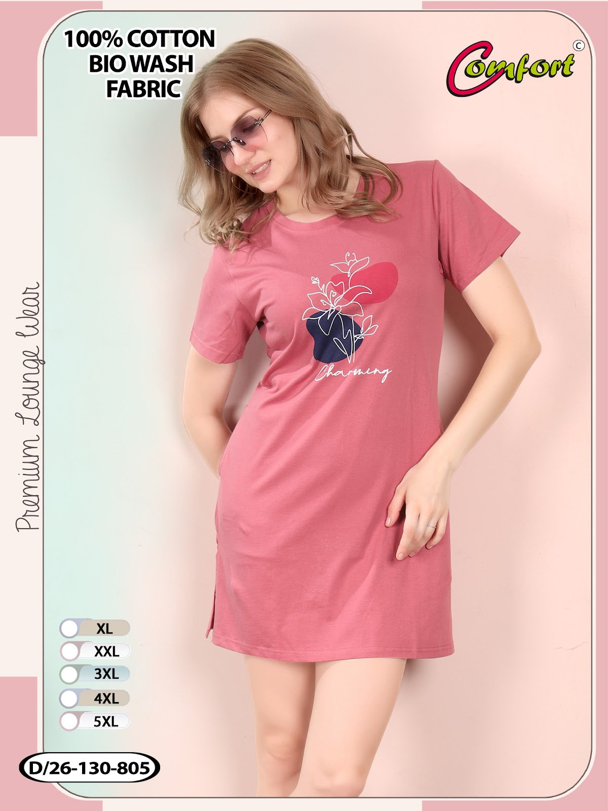 Design 26-130 Comfort Cotton Biowashed Women Long Tshirt Supplier Ahmedabad