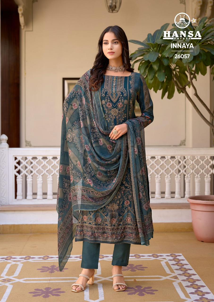 Design 26057 26054 Innaya Hansa Prints Muslin Karachi Salwar Suits Wholesaler India