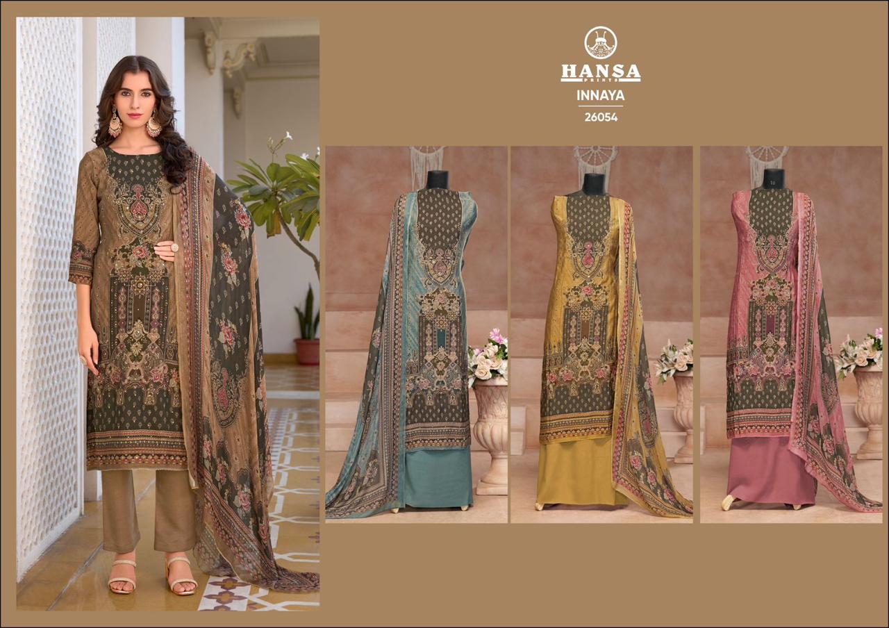 Design 26057 26054 Innaya Hansa Prints Muslin Karachi Salwar Suits Wholesaler India