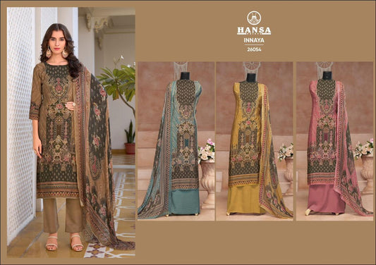 Design 26057 26054 Innaya Hansa Prints Muslin Karachi Salwar Suits Wholesaler India
