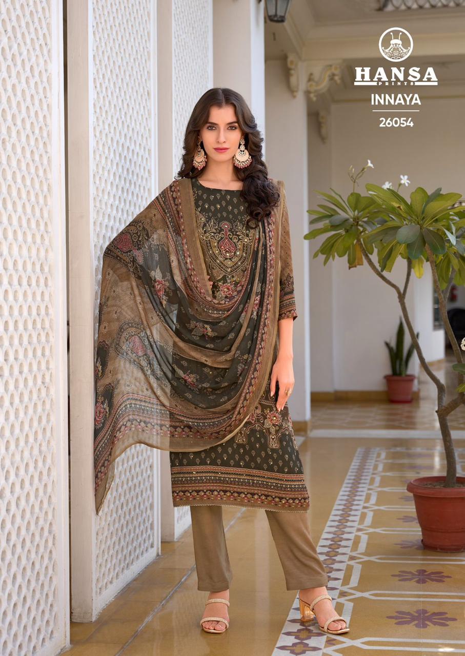 Design 26057 26054 Innaya Hansa Prints Muslin Karachi Salwar Suits Wholesaler India
