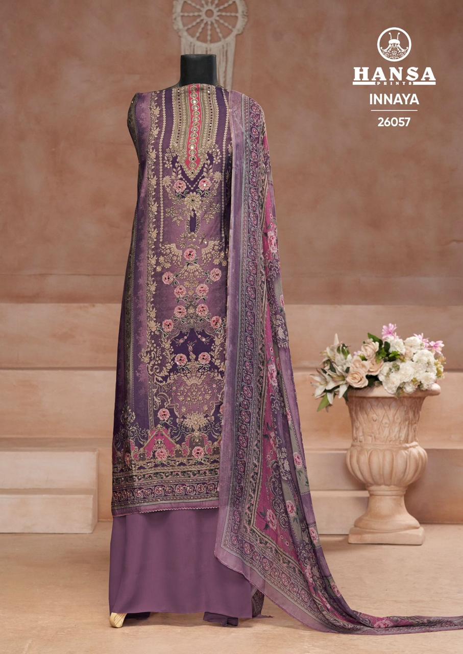 Design 26057 26054 Innaya Hansa Prints Muslin Karachi Salwar Suits Wholesaler India