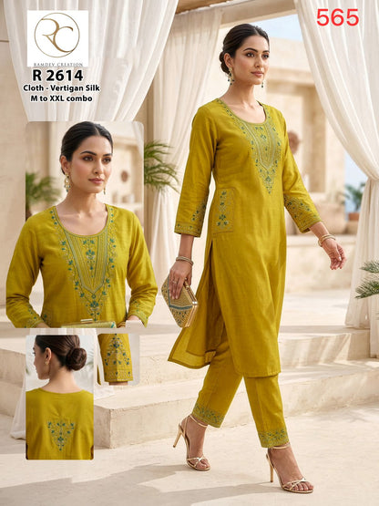 Design 2608-2615 Ramdev Creation Vertican Kurti Pant Set Wholesale Price