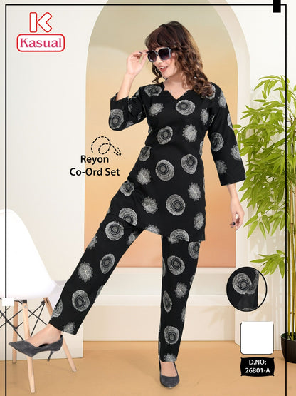 Design 26801 Kasual Reyon Co Ord Set Wholesale Rate