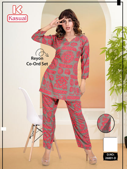 Design 26801 Kasual Reyon Co Ord Set Wholesale Rate