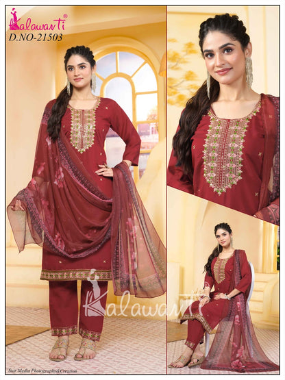 Design 270925 Kalawavti Roman Silk Readymade Pant Style Suits Wholesaler Ahmedabad