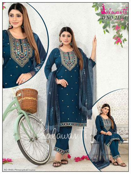 Design 270925 Kalawavti Roman Silk Readymade Pant Style Suits Wholesaler Ahmedabad