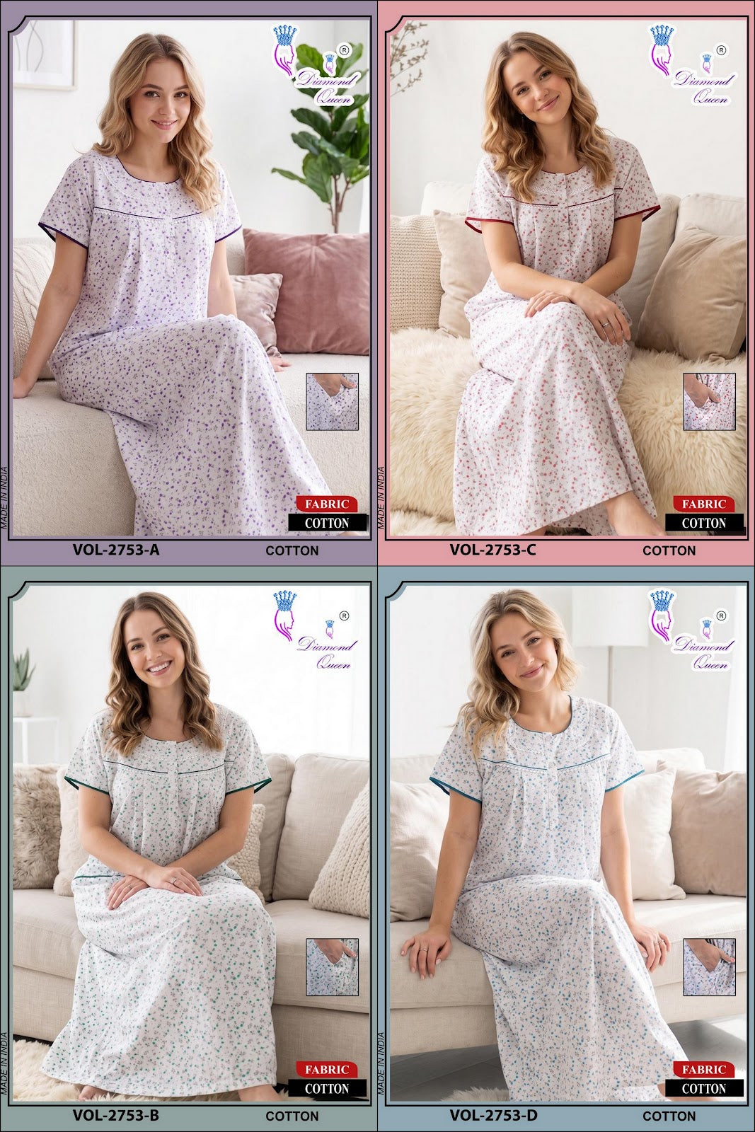 Design 2749-2754 Diamond Queen Cotton Night Gowns Wholesale Price