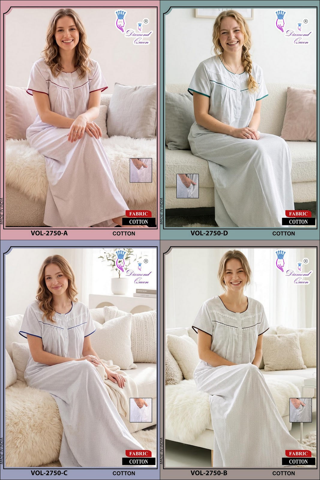Design 2749-2754 Diamond Queen Cotton Night Gowns Wholesale Price