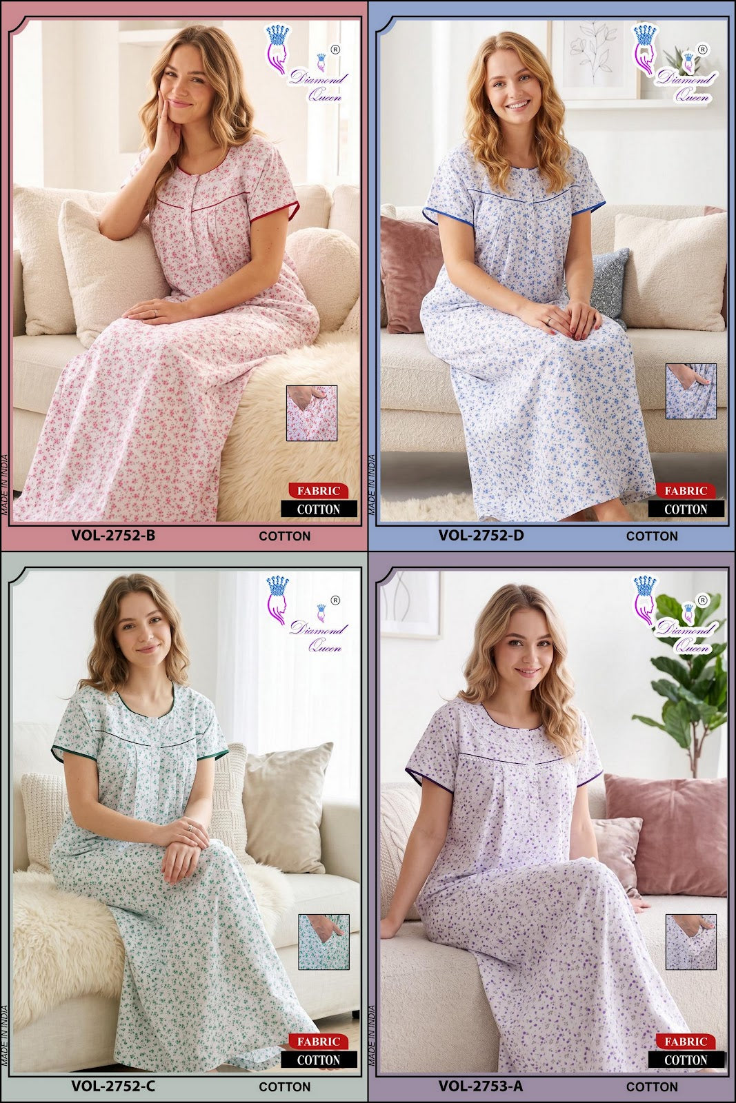 Design 2749-2754 Diamond Queen Cotton Night Gowns Wholesale Price