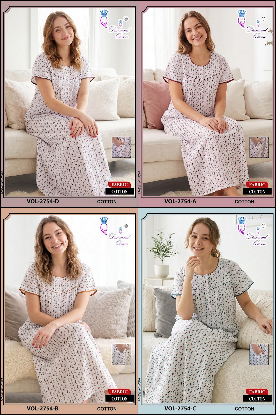 Design 2749-2754 Diamond Queen Cotton Night Gowns Wholesale Price