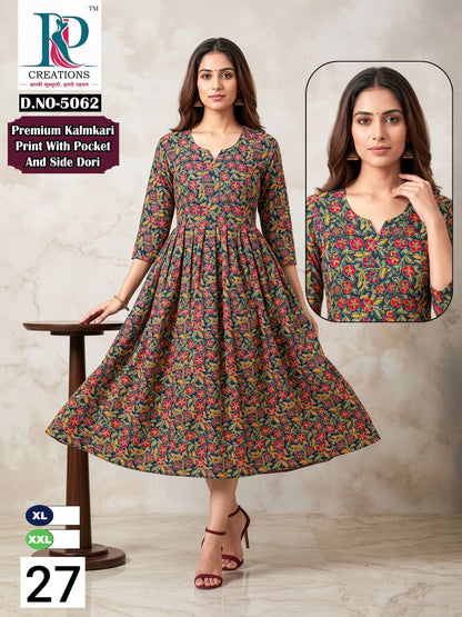 Design 27 Rd Kalamkari Anarkali Kurtis Exporter Ahmedabad