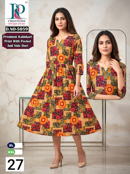 Design 27 Rd Kalamkari Anarkali Kurtis Exporter Ahmedabad