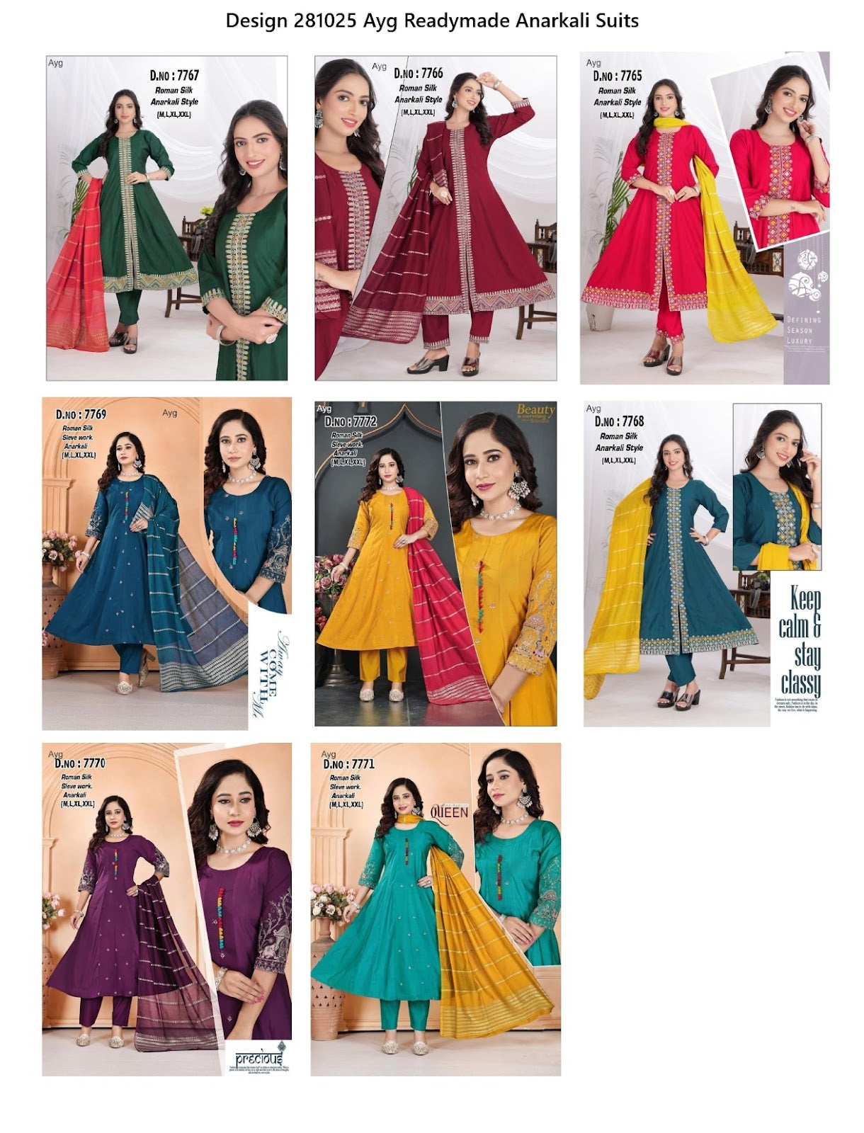 Design 281025 Ayg Roman Silk Readymade Anarkali Suits Exporter Ahmedabad