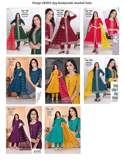 Design 281025 Ayg Roman Silk Readymade Anarkali Suits Exporter Ahmedabad