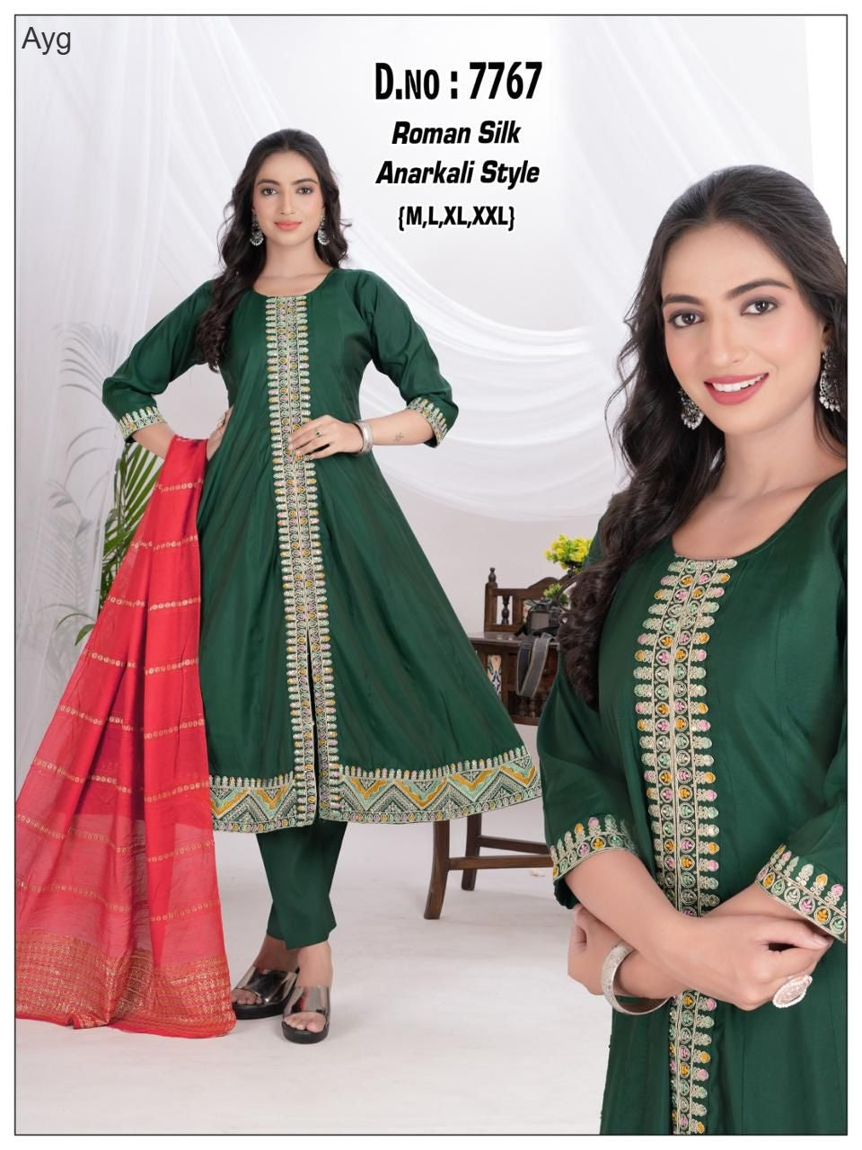 Design 281025 Ayg Roman Silk Readymade Anarkali Suits Exporter Ahmedabad