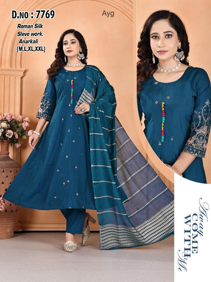Design 281025 Ayg Roman Silk Readymade Anarkali Suits Exporter Ahmedabad