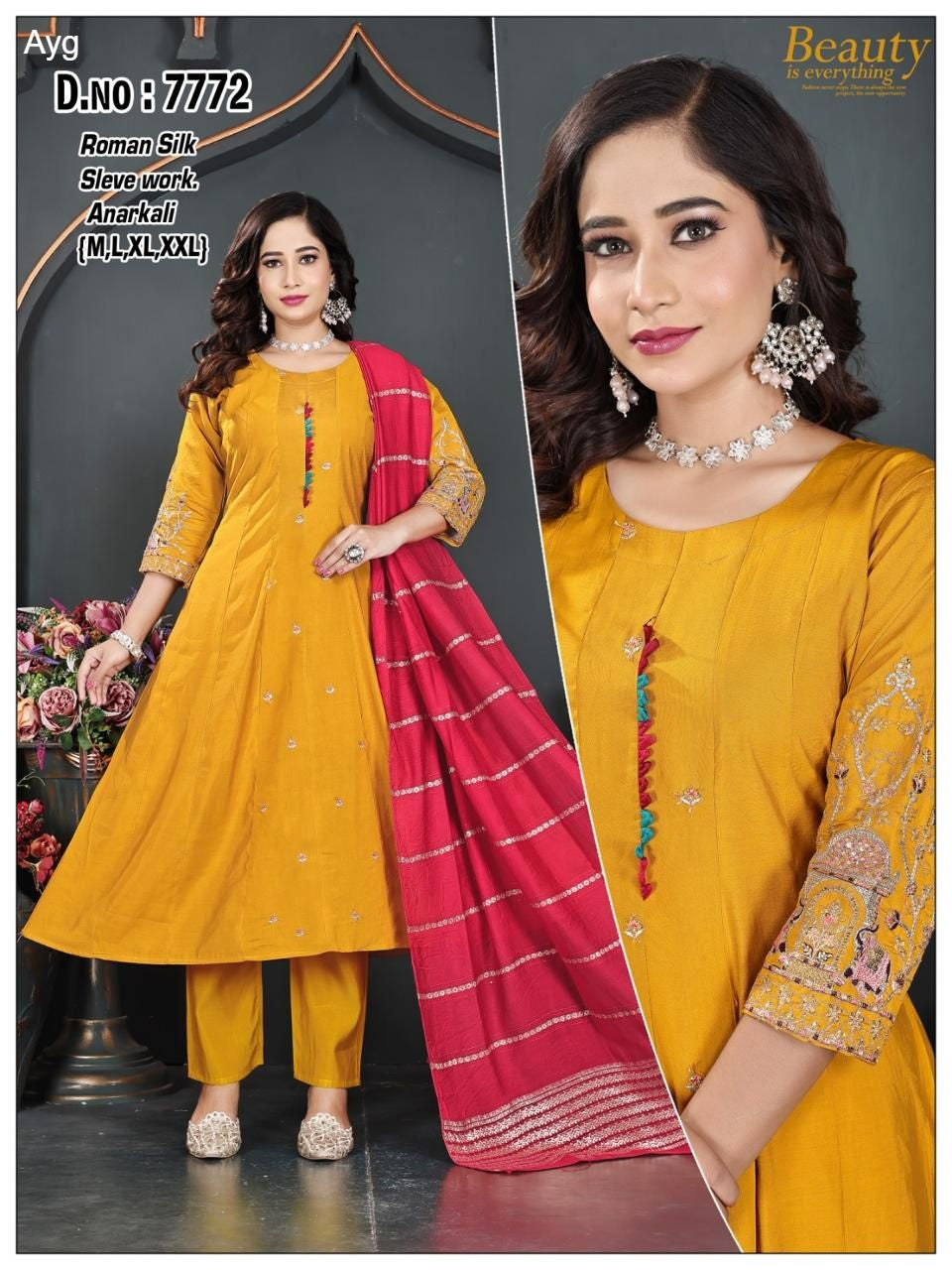 Design 281025 Ayg Roman Silk Readymade Anarkali Suits Exporter Ahmedabad
